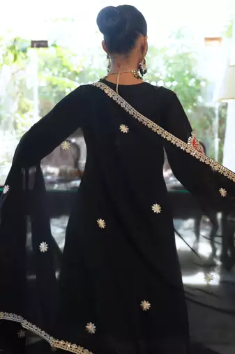 Black embroidered chinon kurta trouser dupatta set
