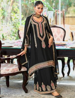 Black embroidered chinon kurta trouser dupatta set 3