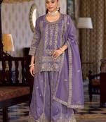 Lavender embroidered silk kurta trouser dupatta set