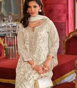 White embroidered chinon kurta trouser dupatta set