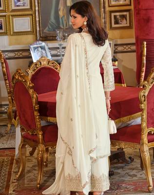 White embroidered chinon kurta trouser dupatta set 2