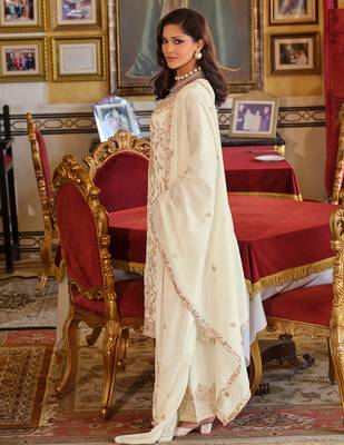 White embroidered chinon kurta trouser dupatta set 3