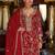 Red embroidered chinon kurta trouser dupatta set