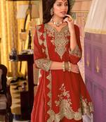 Orange embroidered chinon kurta trouser dupatta set