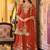 Orange embroidered chinon kurta trouser dupatta set