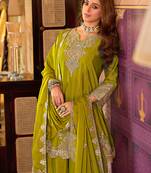 Yellow embroidered chinon kurta trouser dupatta set