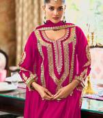 Pink embroidered chinon kurta trouser dupatta set