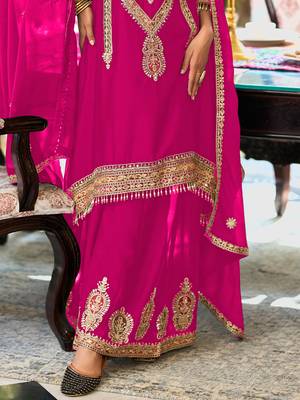 Pink embroidered chinon kurta trouser dupatta set 4