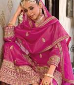 Pink embroidered silk kurta trouser dupatta set