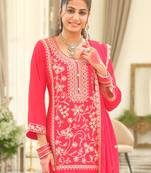Red embroidered chinon kurta trouser dupatta set