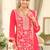 Red embroidered chinon kurta trouser dupatta set