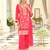 Red embroidered chinon kurta trouser dupatta set
