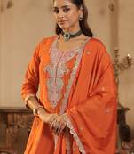 Orange embroidered chinon kurta trouser dupatta set