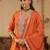 Orange embroidered chinon kurta trouser dupatta set