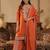 Orange embroidered chinon kurta trouser dupatta set