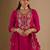 Pink embroidered chinon kurta trouser dupatta set