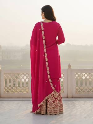 Pink embroidered chinon kurta trouser dupatta set 2