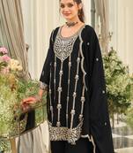 Black embroidered chinon kurta trouser dupatta set