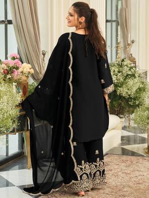 Black embroidered chinon kurta trouser dupatta set 2