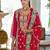 Red embroidered chinon kurta trouser dupatta set