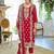 Red embroidered chinon kurta trouser dupatta set
