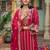 Red embroidered organza kurta trouser dupatta set