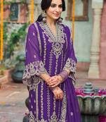 Purple embroidered organza kurta trouser dupatta set
