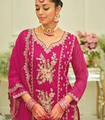 Pink embroidered organza kurta trouser dupatta set