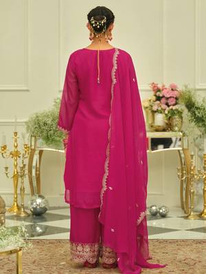 Pink embroidered organza kurta trouser dupatta set 2