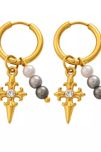 crafted icon: cross gold plated hoop earring