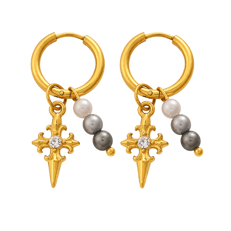 crafted icon: cross gold plated hoop earring