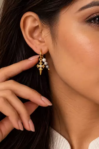 crafted icon: cross gold plated hoop earring