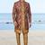 Baige sherwani with purple floral embroidery and matching trousers—perfect for weddings and celebrations.