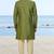 Olive green sherwani with gold detailing and cream trousers—ideal for celebrations.
