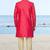 Red sherwani with gold detailing and cream trousers—perfect for weddings and celebrations.
