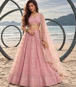 PINK  NET THREAD WITH ZARI AND SEQUINCE WORK FESTIVE LEHENGA CHOLI SET FOR WOMEN'S
