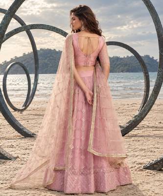 PINK  NET THREAD WITH ZARI AND SEQUINCE WORK FESTIVE LEHENGA CHOLI SET FOR WOMEN'S 2