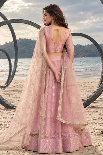 PINK  NET THREAD WITH ZARI AND SEQUINCE WORK FESTIVE LEHENGA CHOLI SET FOR WOMEN'S