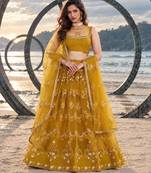 MUSTARD  NET THREAD WITH ZARI AND SEQUINCE WORK FESTIVE LEHENGA CHOLI SET FOR WOMEN'S