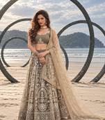 OLIVE NET THREAD WITH ZARI AND SEQUINCE WORK FESTIVE LEHENGA CHOLI SET FOR WOMEN'S