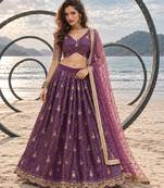 PURPLE NET THREAD WITH ZARI AND SEQUINCE WORK FESTIVE LEHENGA CHOLI SET FOR WOMEN'S
