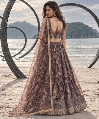 DUSTY ONION NET THREAD WITH ZARI AND SEQUINCE WORK FESTIVE LEHENGA CHOLI SET FOR WOMEN'S 2