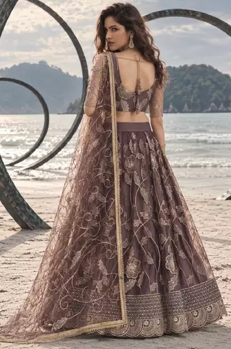DUSTY ONION NET THREAD WITH ZARI AND SEQUINCE WORK FESTIVE LEHENGA CHOLI SET FOR WOMEN'S