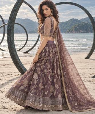 DUSTY ONION NET THREAD WITH ZARI AND SEQUINCE WORK FESTIVE LEHENGA CHOLI SET FOR WOMEN'S 3