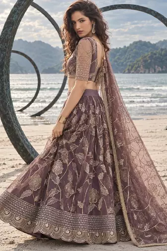 DUSTY ONION NET THREAD WITH ZARI AND SEQUINCE WORK FESTIVE LEHENGA CHOLI SET FOR WOMEN'S