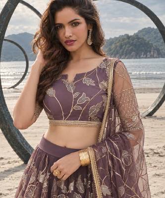 DUSTY ONION NET THREAD WITH ZARI AND SEQUINCE WORK FESTIVE LEHENGA CHOLI SET FOR WOMEN'S 5