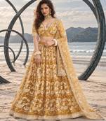 LIGHT GOLD NET THREAD WITH ZARI AND SEQUINCE WORK FESTIVE LEHENGA CHOLI SET FOR WOMEN'S