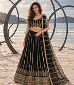 BLACK NET THREAD WITH ZARI AND SEQUINCE WORK FESTIVE LEHENGA CHOLI SET FOR WOMEN'S
