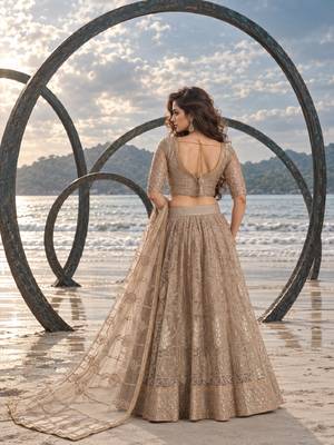 GREY NET THREAD WITH ZARI AND SEQUINCE WORK FESTIVE LEHENGA CHOLI SET FOR WOMEN'S 2