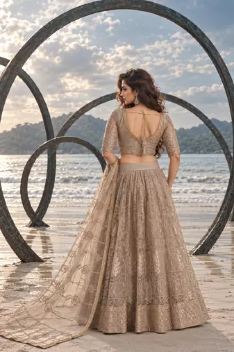 GREY NET THREAD WITH ZARI AND SEQUINCE WORK FESTIVE LEHENGA CHOLI SET FOR WOMEN'S